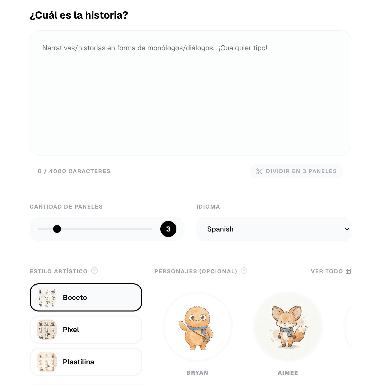 Página de creación de Slycee Studio para escribir un escenario profesional