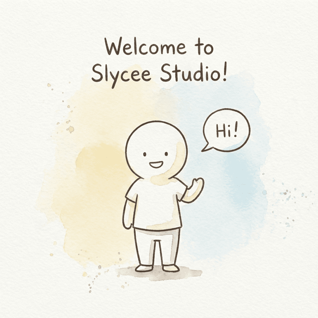 Slice-of-life-comicpaneel dat de lezer verwelkomt bij Slycee Studio